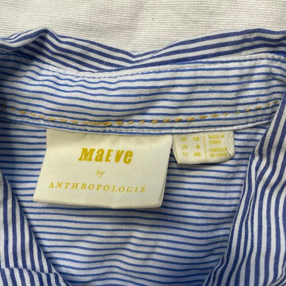 Anthropologie Maeve Blue Stripe Button Up Top Sz 8 Coastal Neutral Cotton - Picture 6 of 6